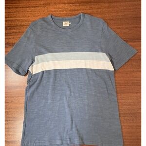 Faherty Brand Mens Blue Slub Knit Chest Stripe Short Sleeve Crewneck T-Shirt M